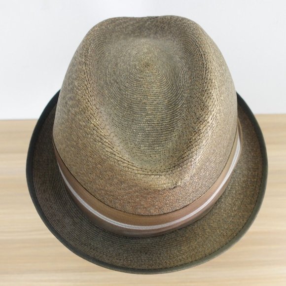 VINTAGE KNOX Hat Adult 7 1/4 Brown Panama Straw Trilby Jazz Cuban Summer 90s - Picture 6 of 16